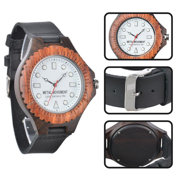 New Men's Large Dial Business Leisure Quartz Luminous Wooden Watch