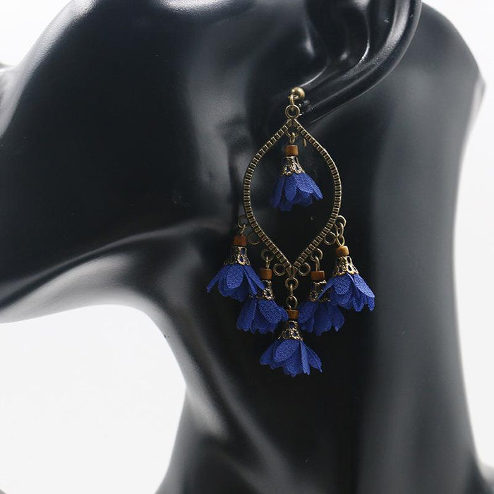 New Creative Flower Earrings Women's Geometric Chiffon Pendant Tassel Earrings