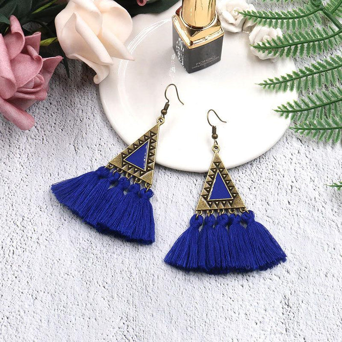 Fashion Ethnic Wool Tassel Pendant Earrings Jewelry