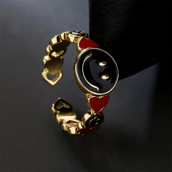 New Oil Drop Funny Smiley Ring Gold Color Open Ring