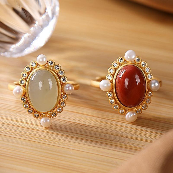 Temperament Imitation Agate Pearl Opening Ring