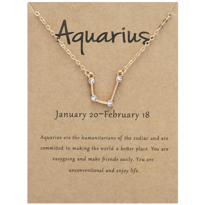 Twelve Constellations Diamond Inlaid Brown Card Clavicle Chain