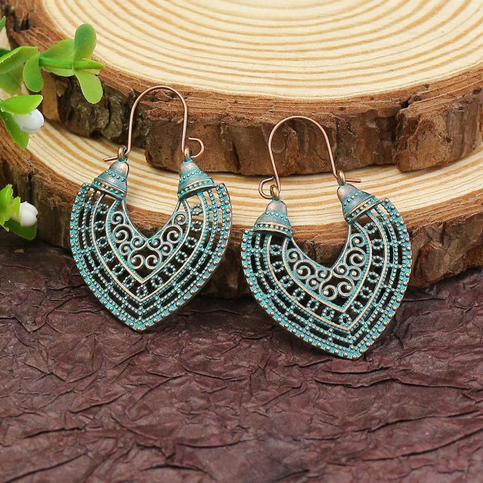 Retro geometric alloy national bronze Flower Leaf Earrings