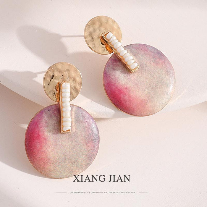 Simple and Elegant Geometric Circle Oil Painting Female Earrings