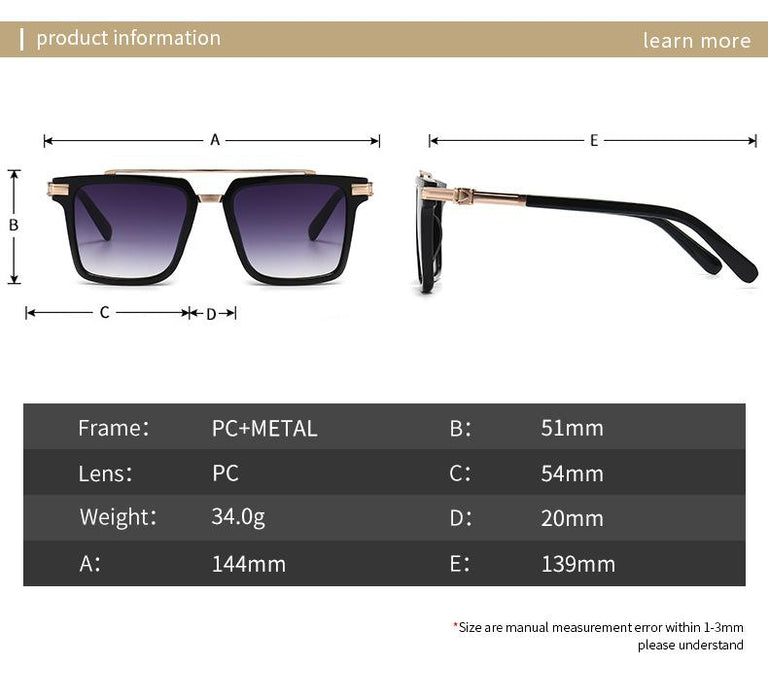 Men's and women's large frame square double beam Sunglasses