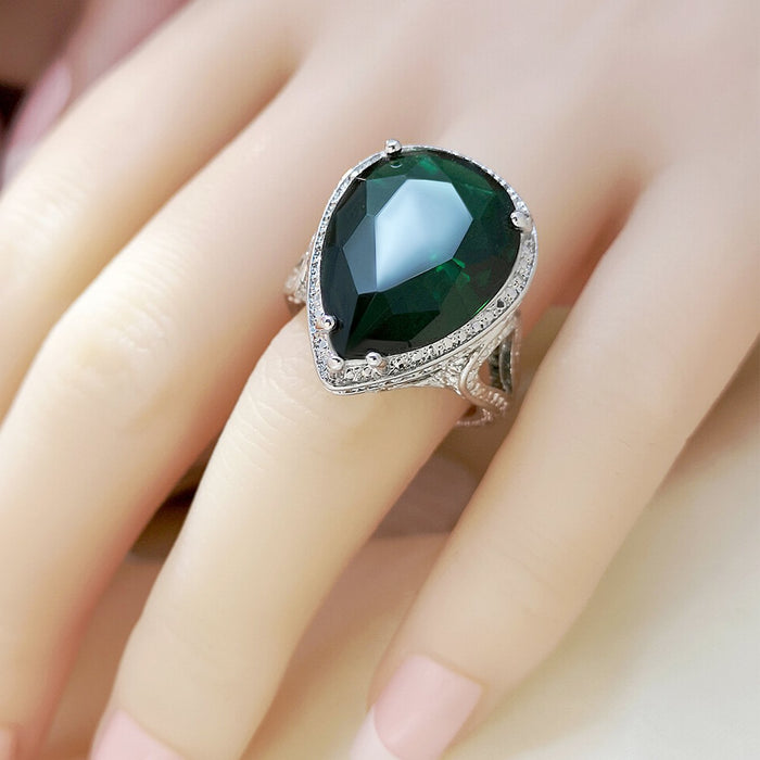 New Fashion Exaggerated Emerald Zircon Ring