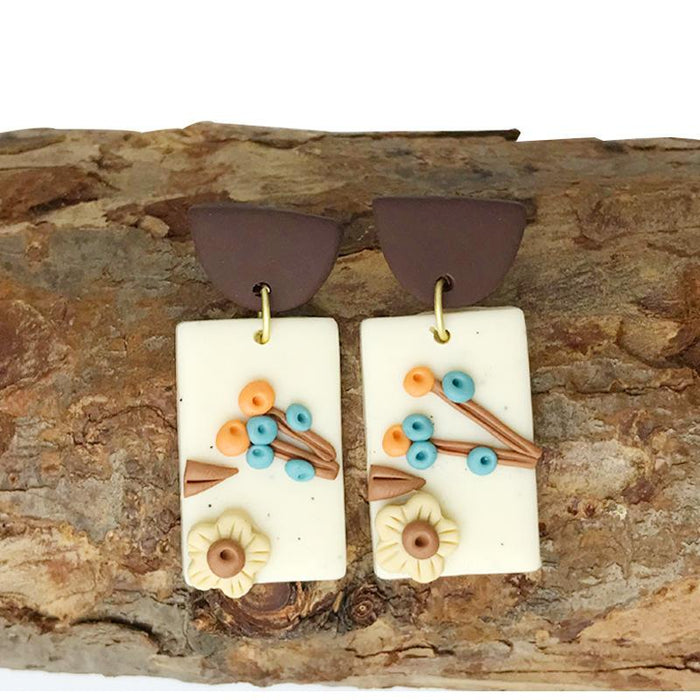 Handmade Flower Soft Pottery Earrings Retro Aesthetic Texture Earrings Sunflower Daisy Fashion Jewelry