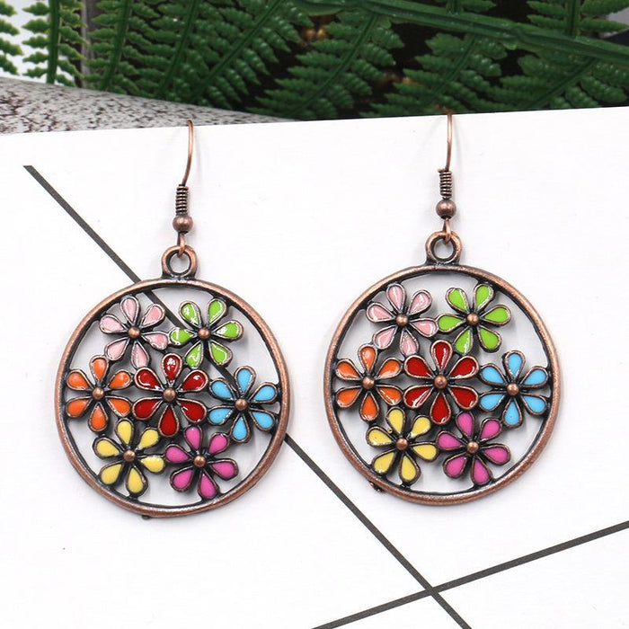 Fashion Round Hollow Flower Alloy Earrings Jewelry