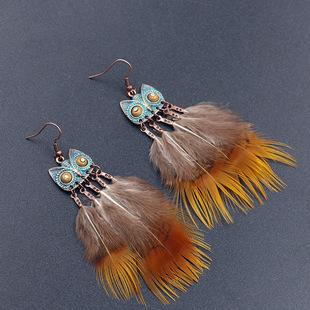 Female Pop Creative Feather Owl Earrings