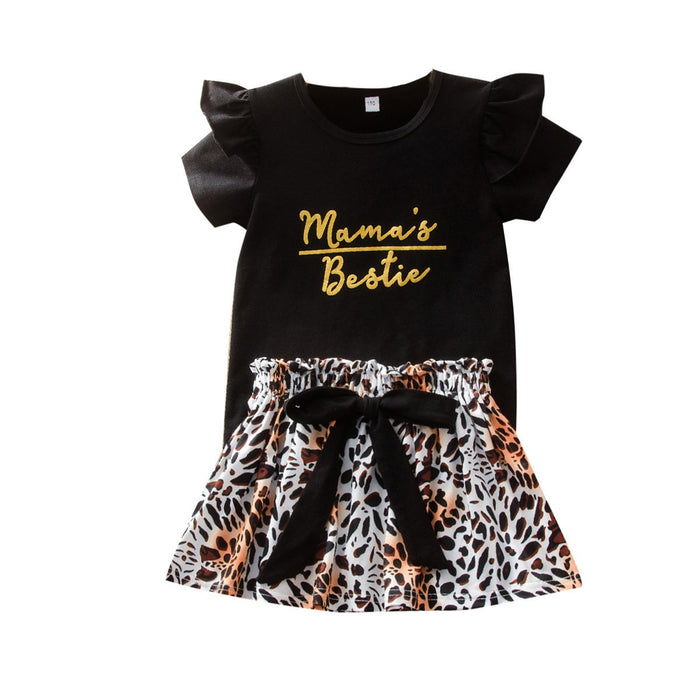 Letter short sleeve top leopard skirt