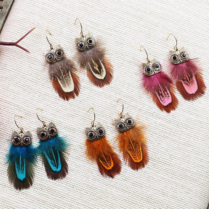 Female Pop Creative Feather Owl Earrings