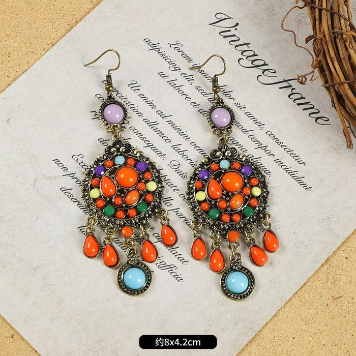 Multi-style Retro Earrings National Style Contrast Colorful Earrings