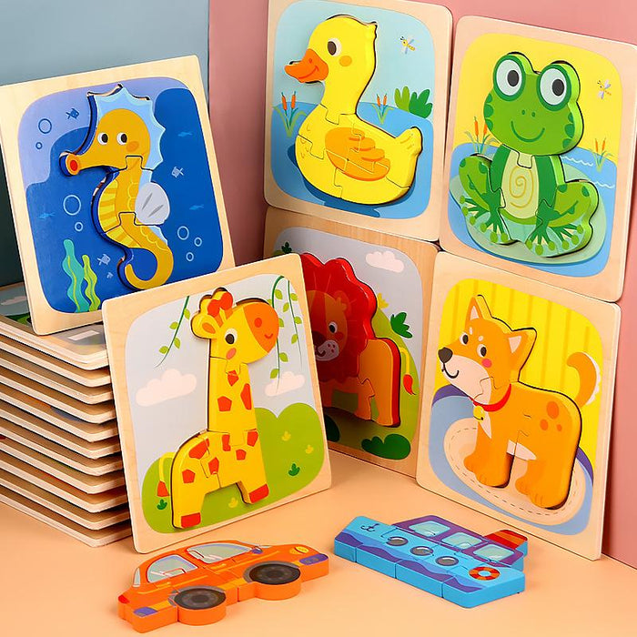 Wooden children cartoon three-dimensional jigsaw puzzle early education toy