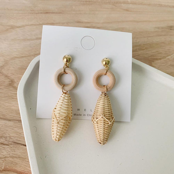 Bamboo and Rattan Hand Woven Fashion Round Earrings Women's Jewelry