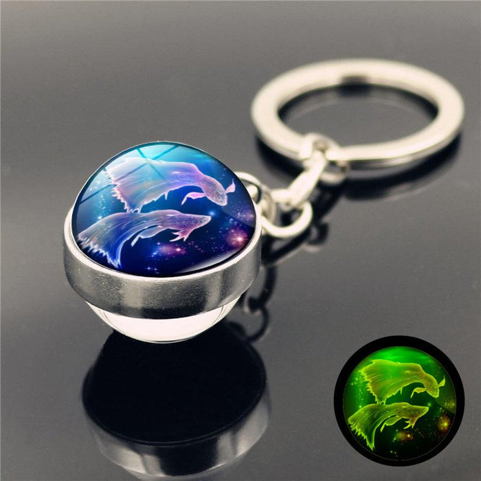 Luminous Twelve Constellations Key Chain Pendant Double-sided Glass Ball Pendant