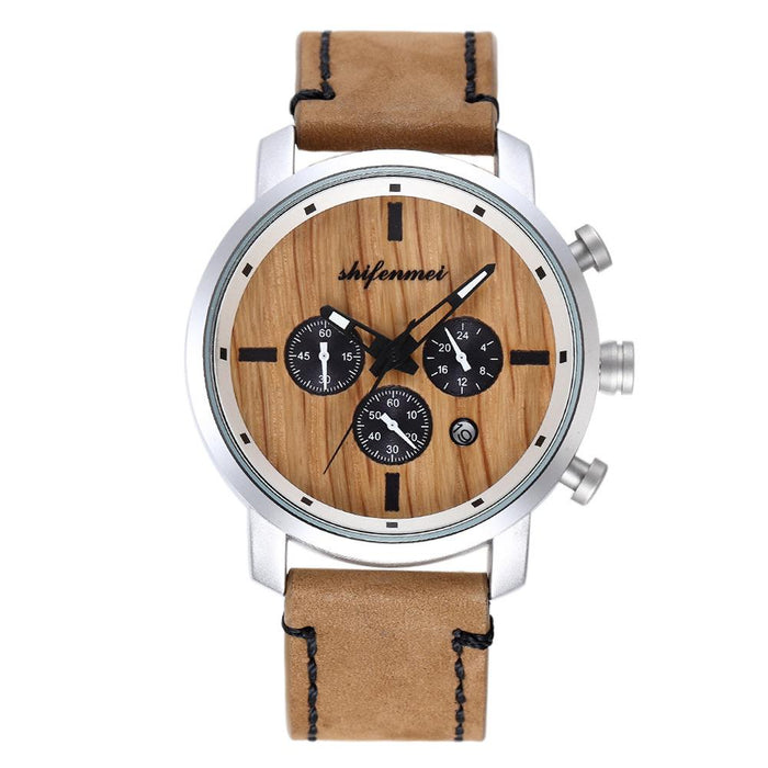 New Multifunctional Timing Fashion Sports Quartz Wood Watch Men