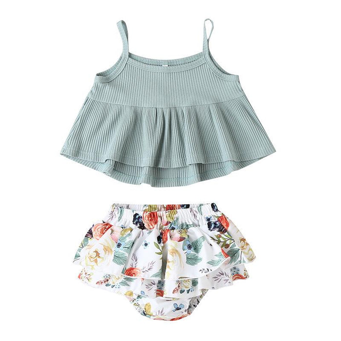 Suspender top printed fashion triangle shorts two-piece set