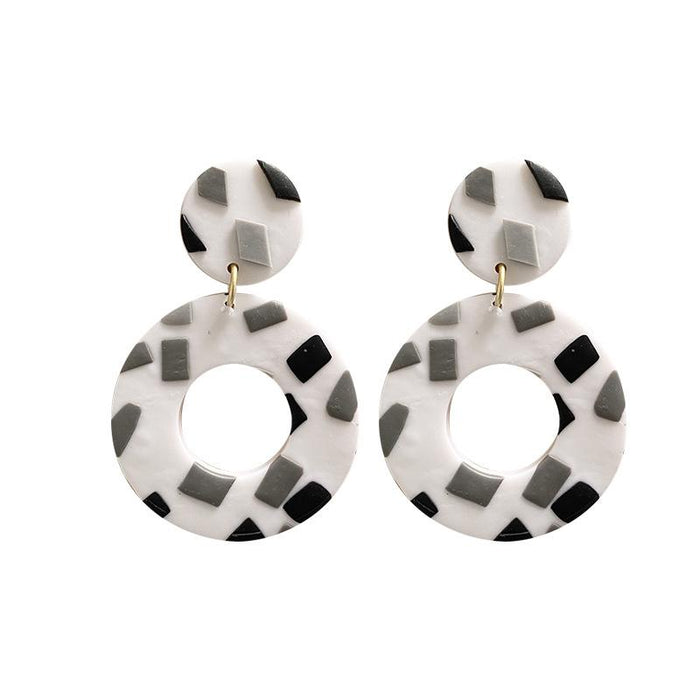 Handmade Soft Pottery Black and White Gray Geometric Earrings Jewelry