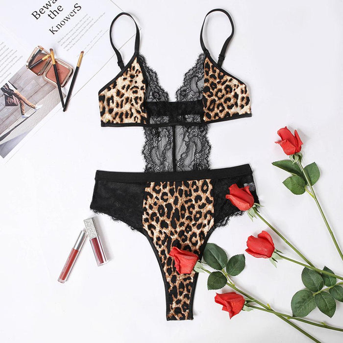 Women's Leopard Print Bodysuit Sexy One-piece Underwear