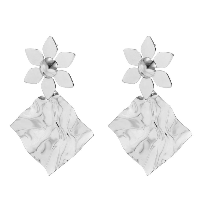 Pleated Irregular Flower Square Earrings