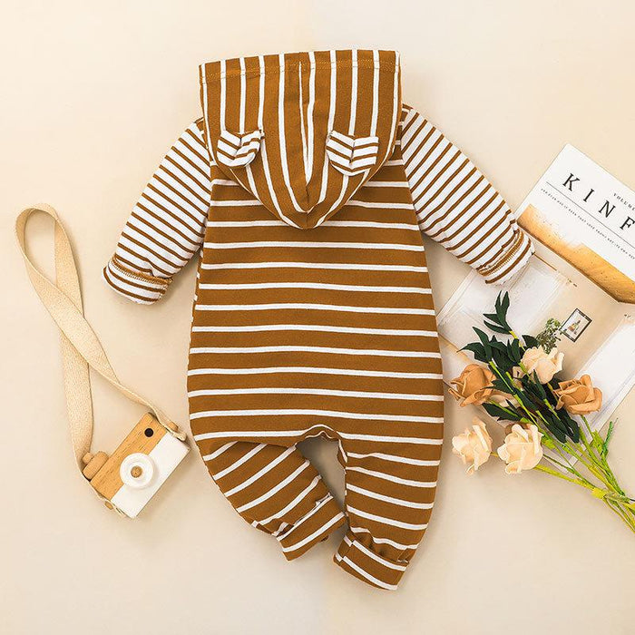 Baby Striped Khaki Hooded Bodysuit