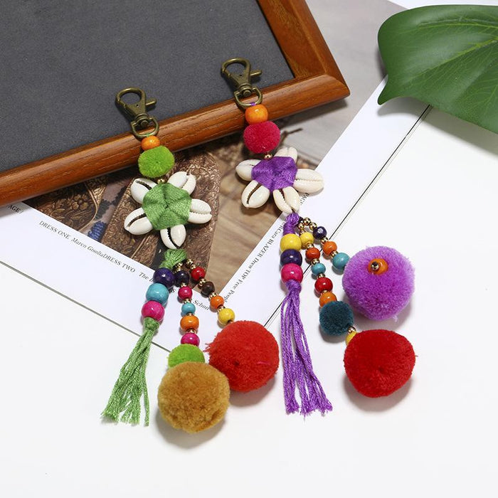 Bohemian shell plush ball pendant car Keychains