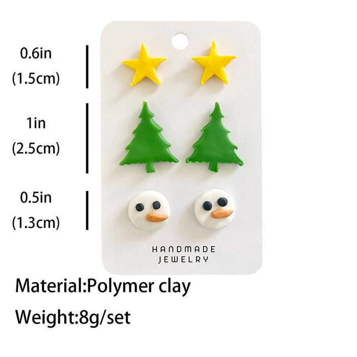 Soft pottery Snowman star gold foil simple handmade earrings set