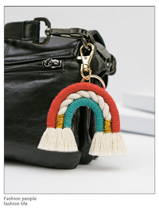 New Hand Woven Rainbow Tassel Key Chain Bag Pendant