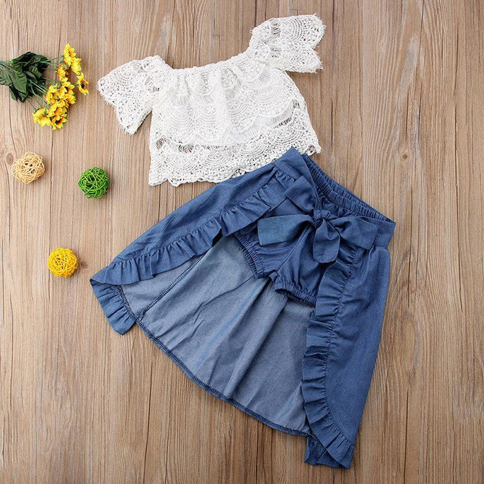 Off Shoulder Top Shorts dovetail skirt three piece set