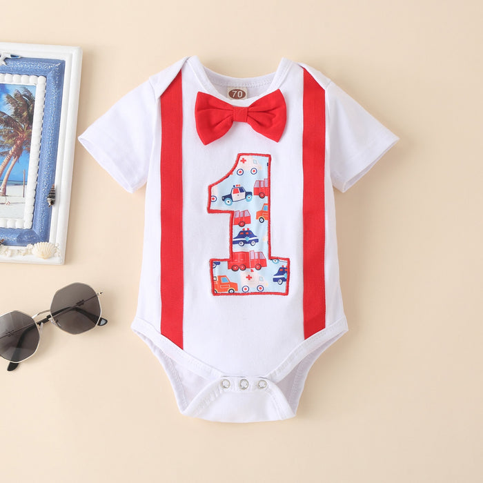 Short sleeve strap cartoon car shorts two piece set