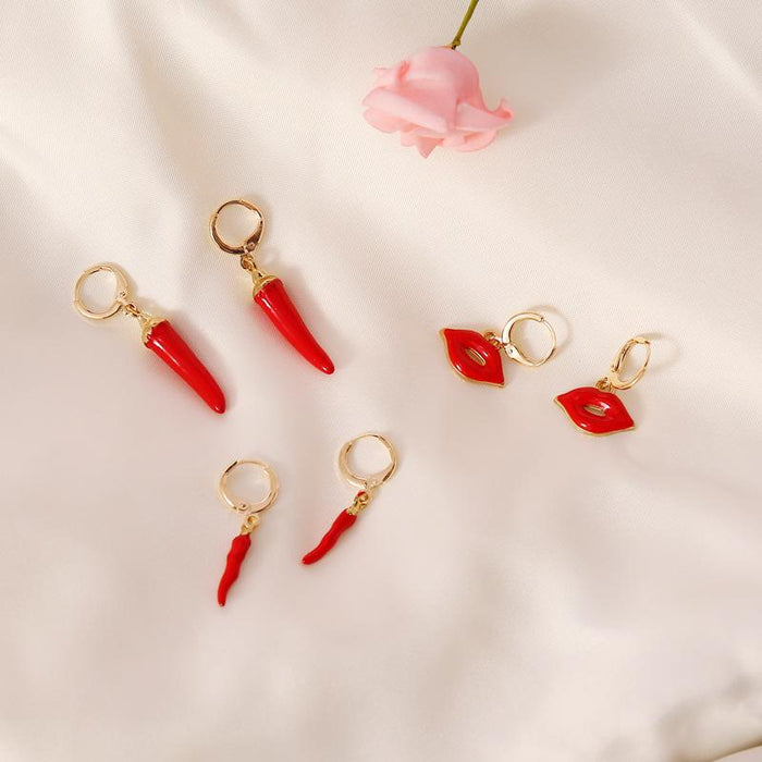 Red pepper lip stud earrings