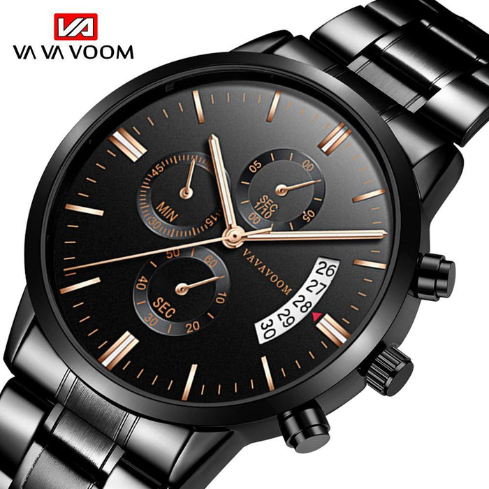 Mens Stainless Steel Band Business Casual Calendar Waterproof Quartz Watch