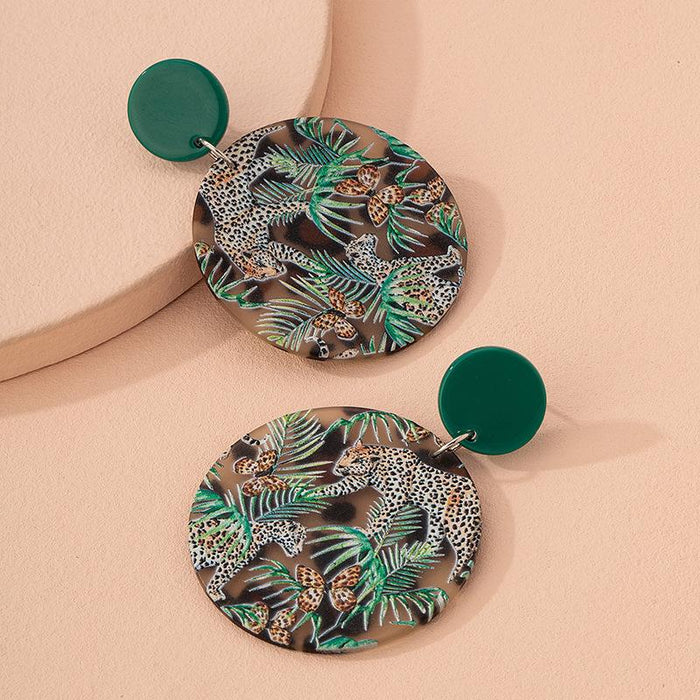 New Fashion Green Rainforest Leopard Print Women's Earrings