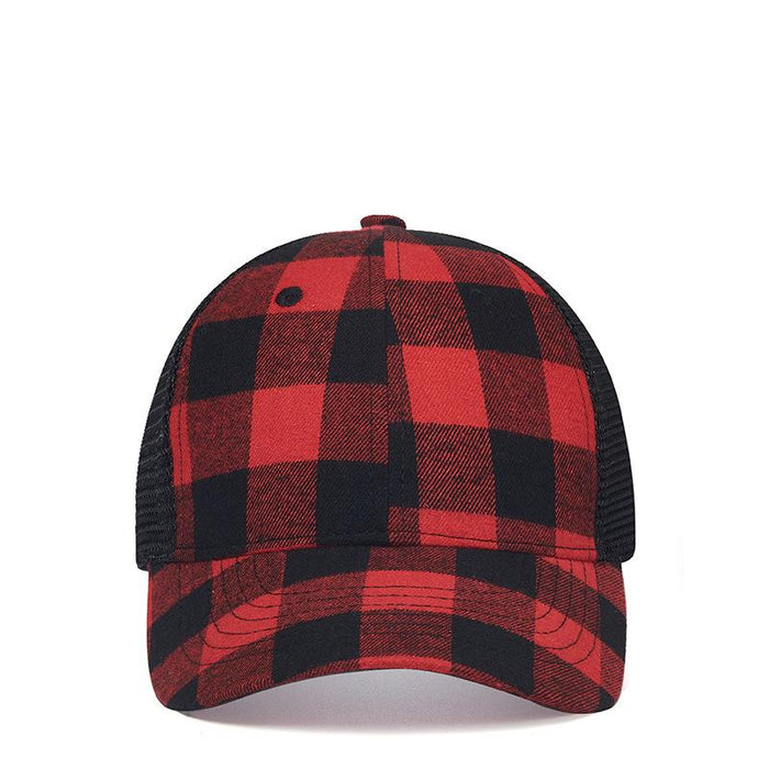 New Baseball Cap Personality All-match Black and Red Plaid Sun Hat