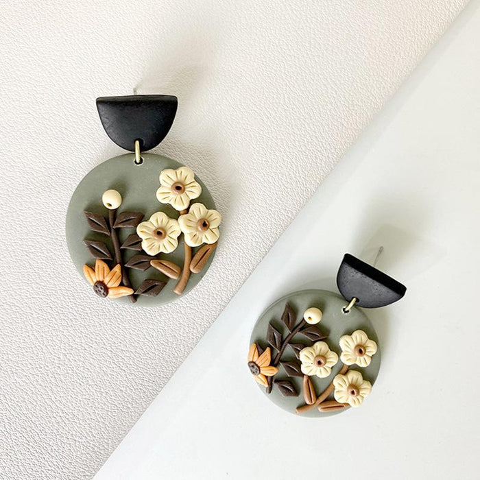 New Creative Colorful Flower Geometric Soft Pottery Earrings