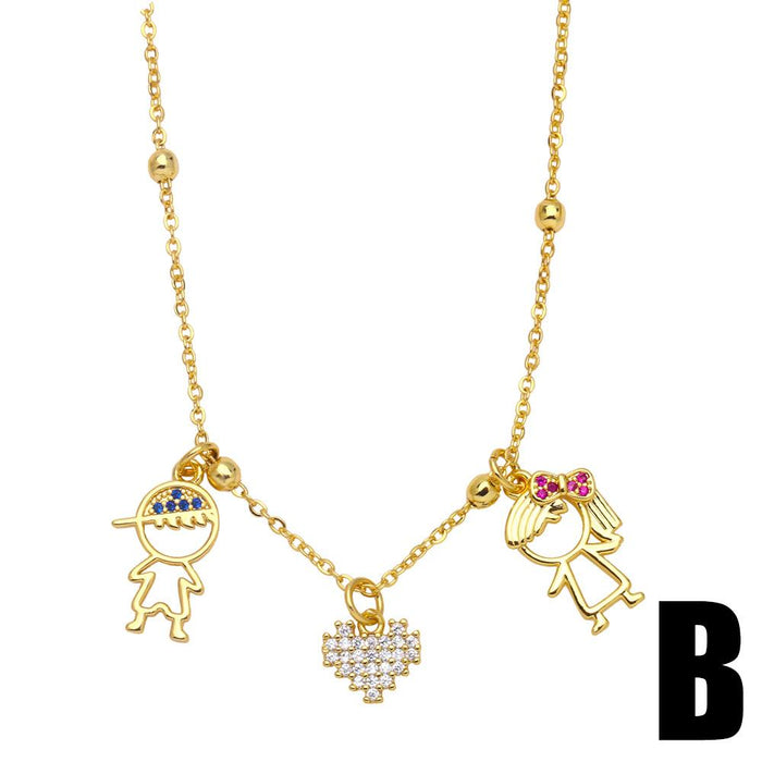 Cute Cartoon Boy Girl Love Necklace