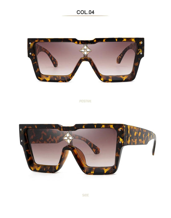 Men's and women's large frame square Rhinestone Sunglasses