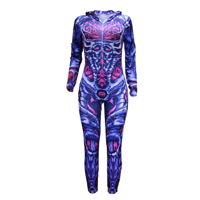 Women's New Printed Halloween Skull Costume Horror Zombie Jumpsuit Uniform