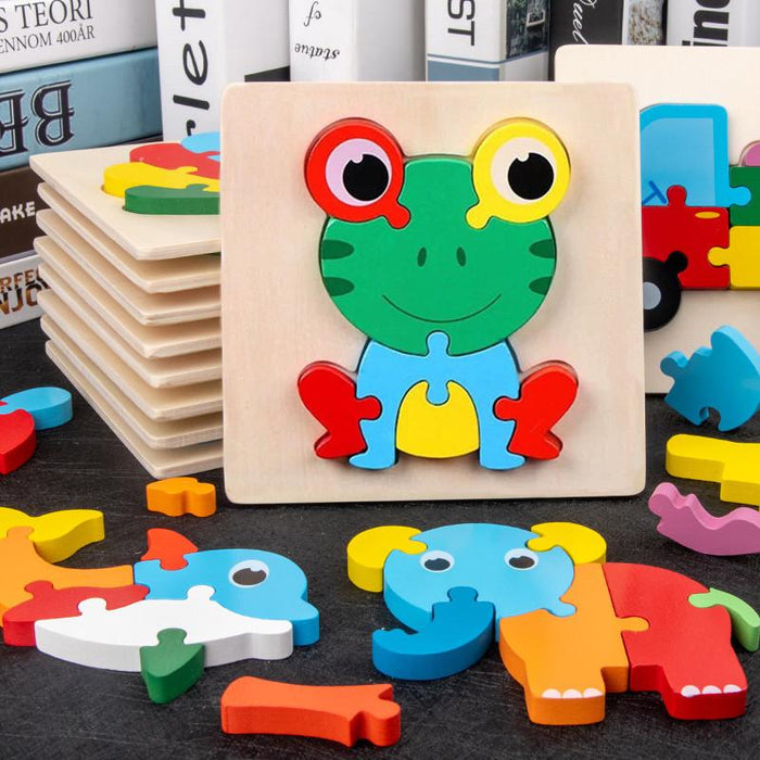 Children's Wooden Cartoon Animal Stereo Puzzle Toy