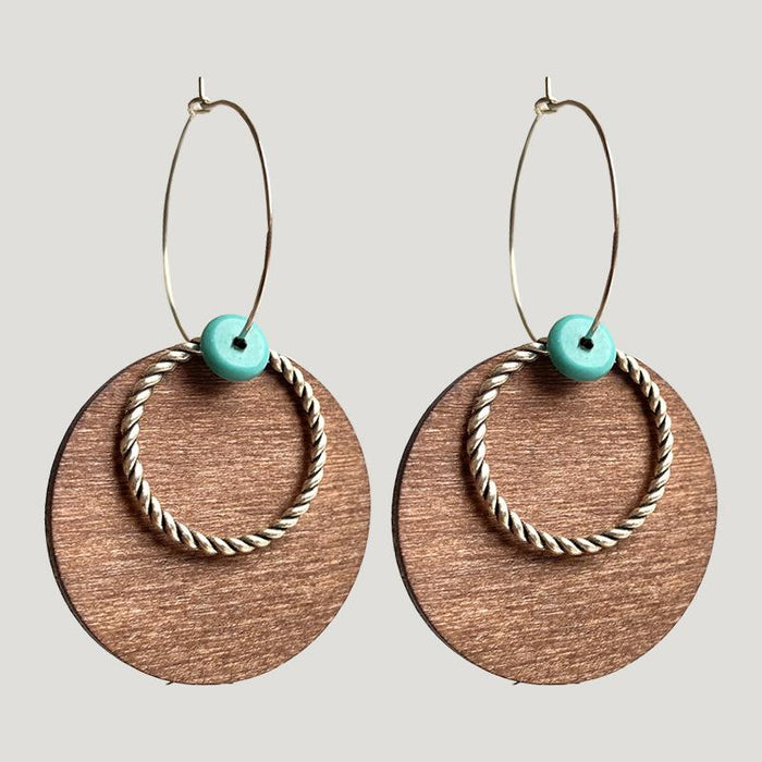 Fashion Personality Exaggerated Wooden Round Female Earrings