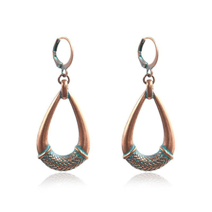 Retro geometric alloy national bronze Flower Leaf Earrings