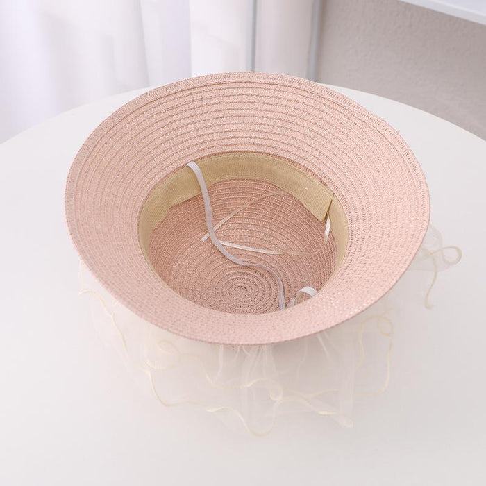 Summer Children's Lace Bow Grass Bucket Hat Bag Set