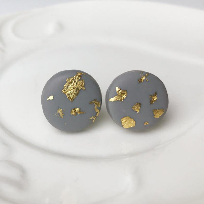 Handmade Soft Pottery Earrings Gold Foil Texture Popular Fashion Earrings