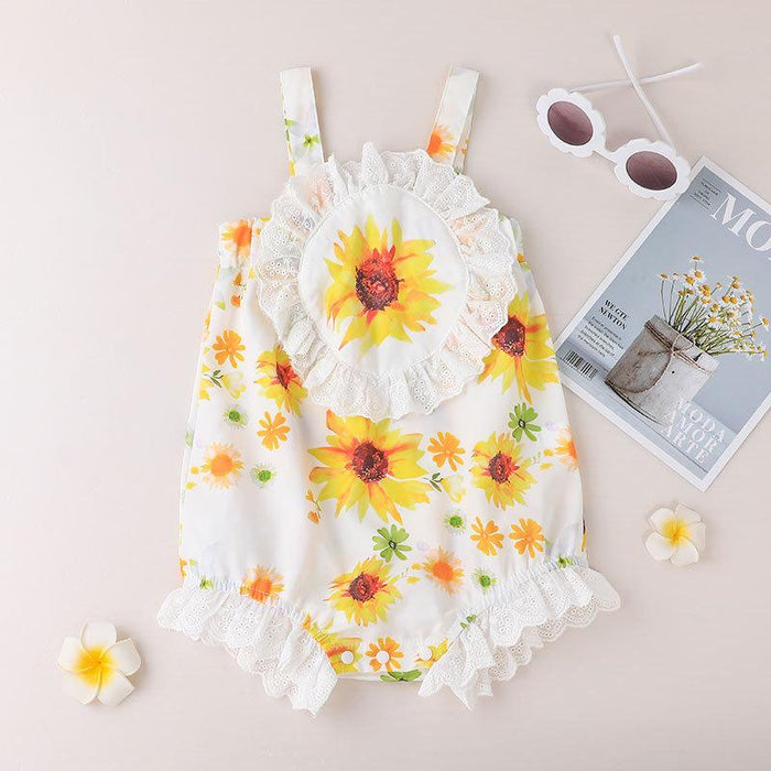 Kid's Summer Chrysanthemum Printed Jumpsuit Sling Romper