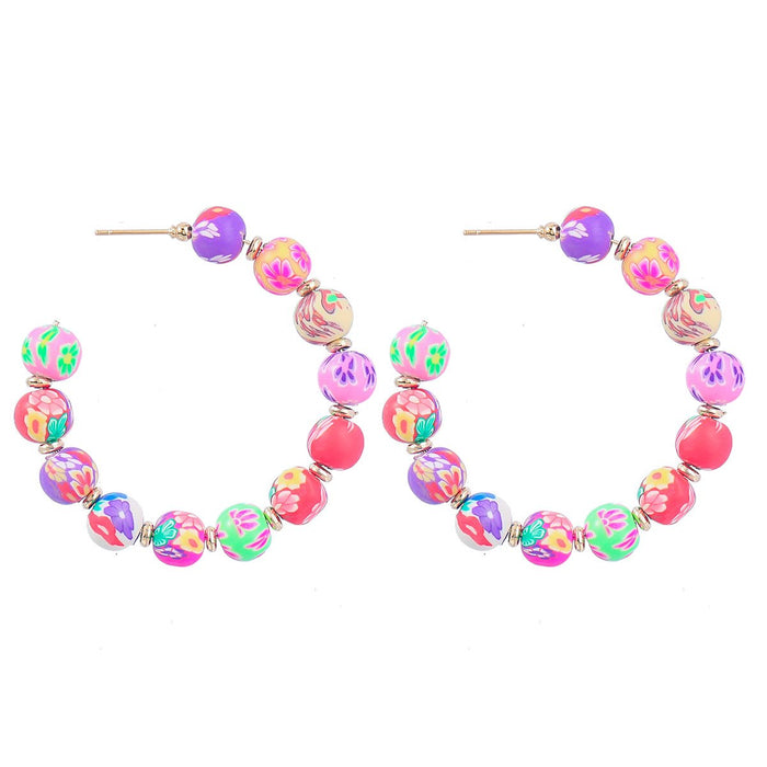 Bohemian Floral Print Woven C-shaped Earrings