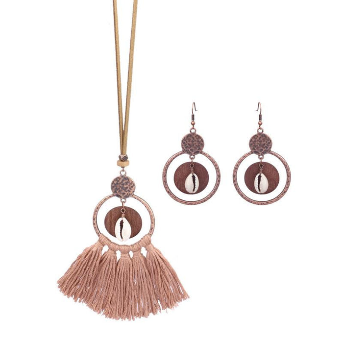 Fashion Exaggerated Geometric Hollowed Tassel Pendant Necklace Earrings Set