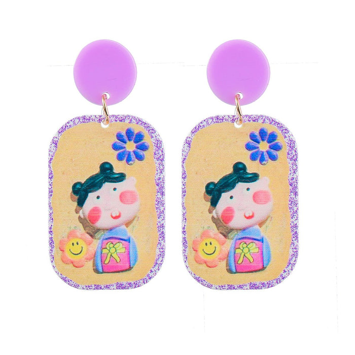 Cartoon Funny Embossed Doll Earrings