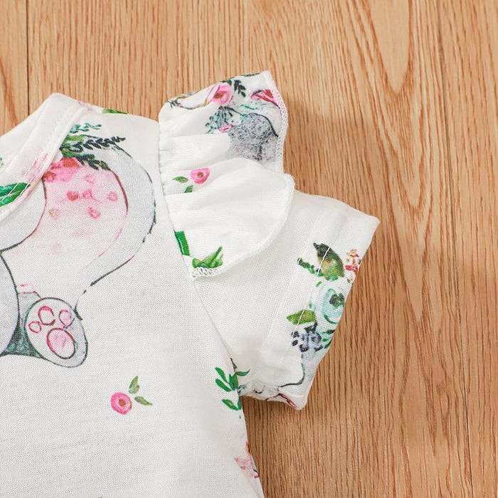 Printed Short Sleeved Baby Jumpsuit Headband Set