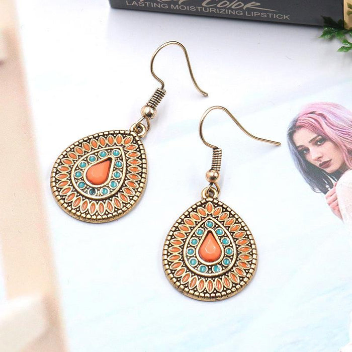 Creative Geometric Alloy Oil Drop Tassel Earrings Vintage Jewelry