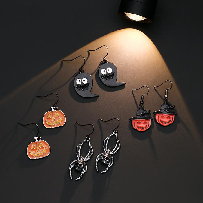 Skeleton Pumpkin Ghost Spider Web Long Earrings Oil Drop Jewelry